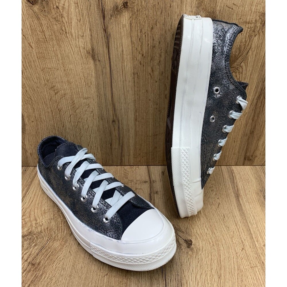 Converse Chuck Taylor Lift Ox Gunmetal Metallic Platform Shoes Men 7.5 Women 9.5